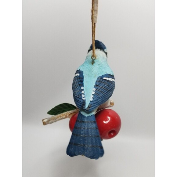 Winter Blue Jay Christmas Ornament Bird On Snowy Apple Branch 4" Wide - Picture 3 of 7